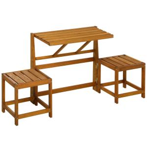 Trädgårdsbänk med Bord 2-i-1, Smart Utemöbel i Lärkträ, Omvandlingsbar Bänk till Matgrupp, Teak-Look