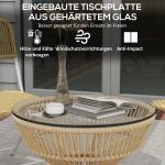 Sidobord Trädgårdsbord Natur av Trä och Glas för Trädgård Soffbord i Boho Design med Härdat Glasbordsskiva Ø 60 cm