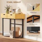 Konsolbord Smalt Natur Spånskiva och Metall för Hall Sidobord med 2 Lådor och Hylla Industriell Design 110x35x77 cm