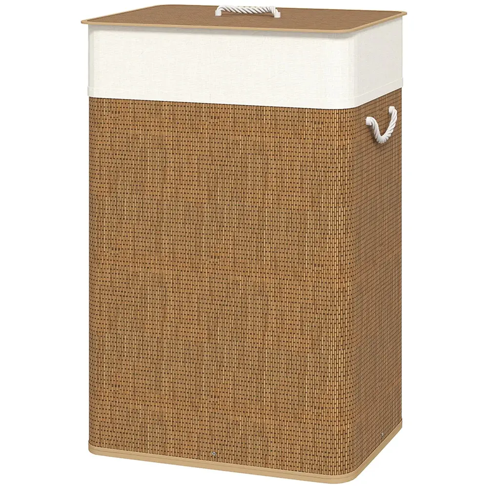Bambu Tvättkorg med Lock 72 l med Bambuhandtag, Brun