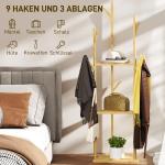 Klädhängare i Bambu med 9 Krokar och 3 Hyllor, Naturligt