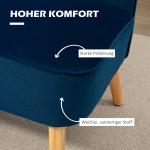 Soffa 2-sits Blå Tyg och Trä för Vardagsrum Retro Soffa med Träben och Mjuk Stoppning Kompakt 117x57x77 cm
