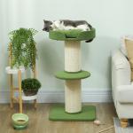 Kattträd 91 cm med Kattsäng, Plattform och Lammullsöverdrag, Grön
