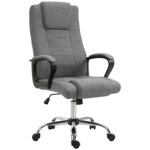Ergonomisk Kontorsstol med Vippfunktion, Höj- och Sänkbar Skrivbordsstol i Tyg, Bekväm Arbetsstol för Hemmakontor, Grå, 110-119 cm