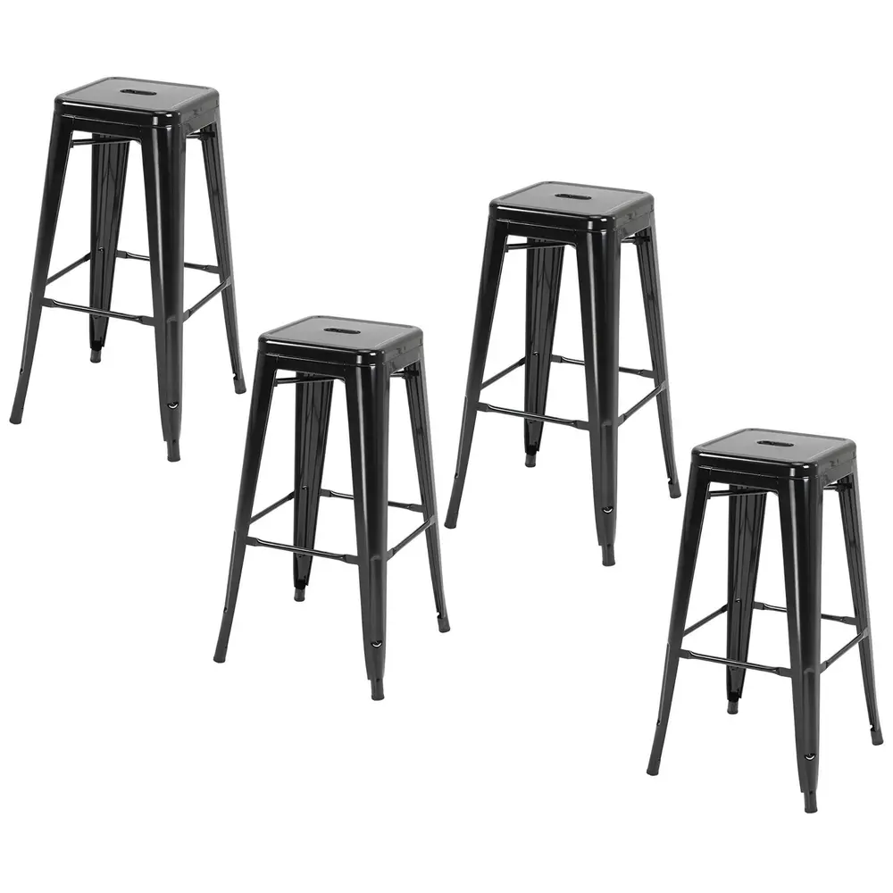 Metallbarstolar 4-Pack - och Utomhusbruk Stapelbar, Svart