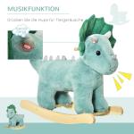 Gungdjur Dino i Trä och Tyg, Rolig Gungleksak för Barn, Robust Konstruktion för Säker Lek, Mörkgrön, 64 x 30 x 54 cm