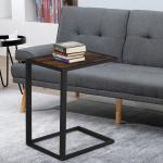 Sidobord i C-Form, Praktiskt Laptopbord för Soffa och Säng, Industriell Design med Träskiva och Metallram, Rustik Brun, 40,6 x 50,8 x 64,2 cm