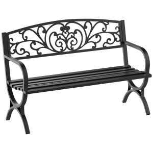 Trädgårdsbänk Parkbänk Svart Metall för Trädgård Terrass och Balkong 2-Sits Väderbeständig och Robust 127 X 60 X 85 Cm