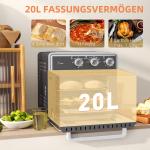 Miniugn Varmluftsfritös Silver av Metall för Kök 20 l Ugn med Cirkulationsluft och 5 Lägen 90-230 Grader
