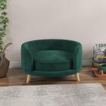 Hundsoffa Husdjurssoffa Grön av Sammetslook och Trä för Husdjur Upphöjd Design med Kuddar och Träben Bekväm