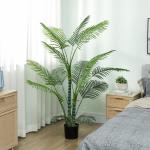 Konstgjord Palm med 16 Plastblad, UV-beständig i Plastkruka för Inomhus och Utomhus, Grön