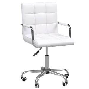 Kontorsstol Chefsstol Vit PU Konstläder och Metall Höjdjusterbar och Ergonomisk Snurrstol 84-99 Cm