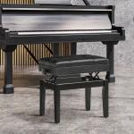 Pianobänk Pianopall Svart av Trä och Läder för Musikrum Höjdjusterbar med Förvaringsutrymme Bekväm Sittdyna 63 x 35 x 46-56 cm