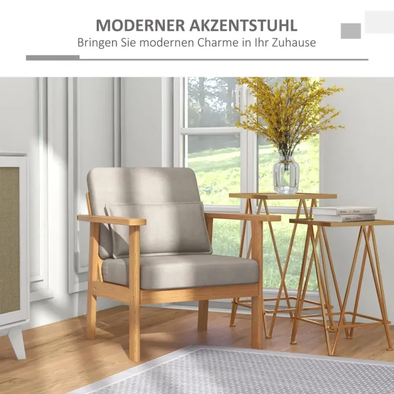 Klädd Stol Accentstol Grå av Tyg och Trä 70 x 72 x 76 Cm