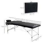 Massagebänk, 2-zoners Hopfällbar med Konstläderfodral, Nackstöd, Armstöd och Väska, Höjdjusterbar 90 cm, upp till 225 kg, Svart