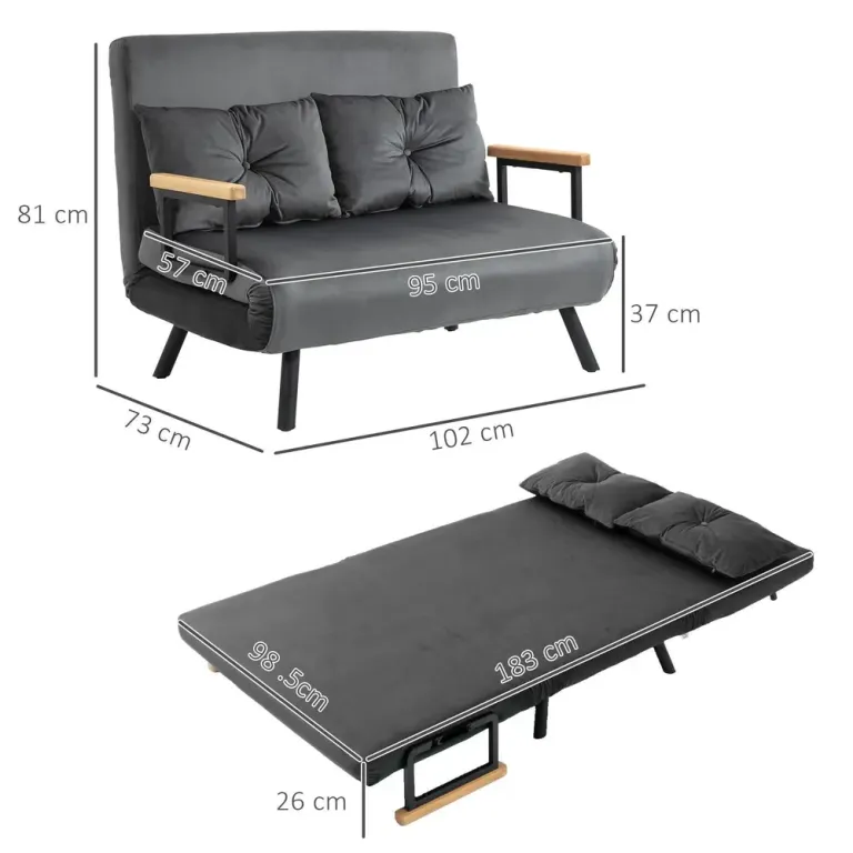 Bäddsoffa 2-Sits Soffa Mörkgrå av Sammet 102 x 73 x 81 cm