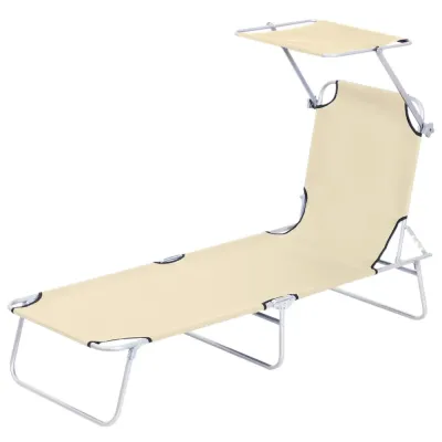 Hopfällbar Solsäng med Soltak Strandstol 187 x 58 x 36 cm