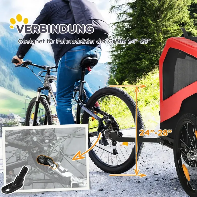 Cykelvagn för Hund 2-i-1, Max 30 kg, Röd