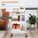 Rullande Köksvagn med 2 Hyllor, Låda och 4 Hjul, Stål, Vit