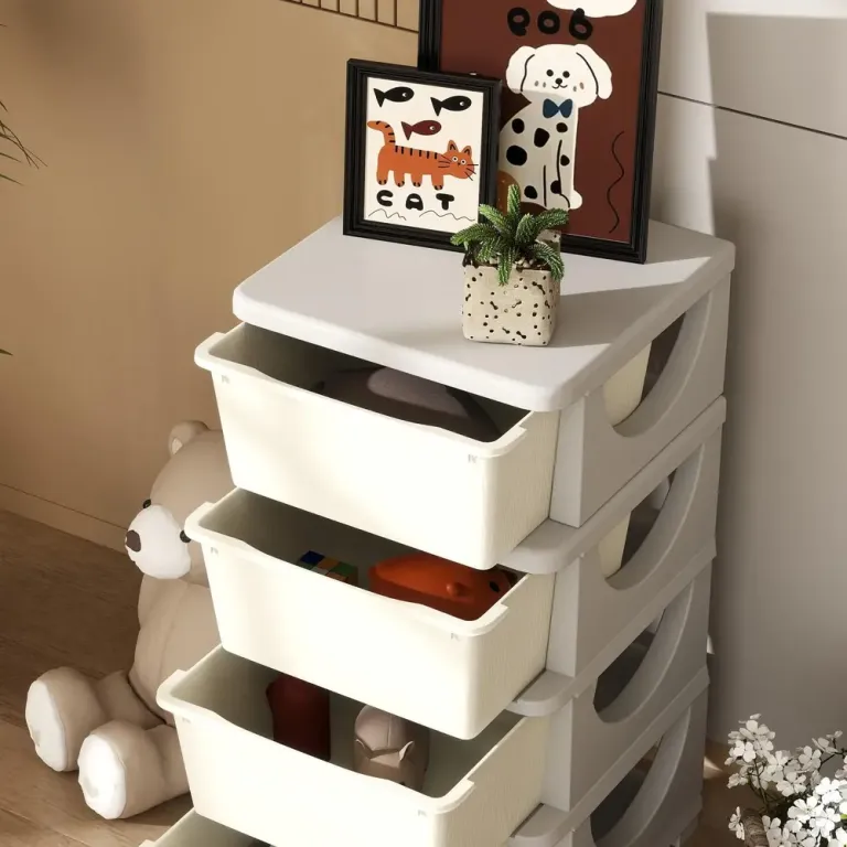 Leksaksförvaring med 4 Lådor 37 x 37 x 76 cm, Cremevit
