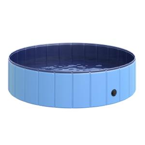 Hundbassäng Plaskdamm Blå Röd PVC och Trä för Hundar Pool för Avkylning på Sommaren Hopfällbar 120 X 30 Cm