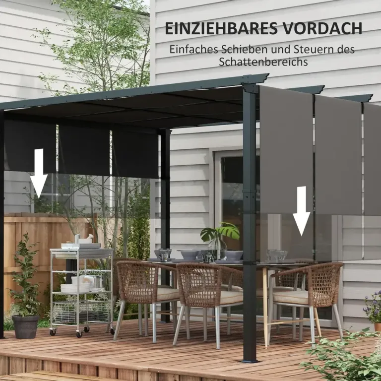 Gazebo Pergola Mörkgrå av Stål och Polyester 3,5 x 3 m