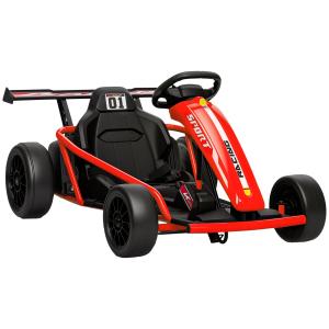 Elbil Go-kart 24V Röd Metall och Plast för Barn 8-12 År Elektrisk Bil med Driftläge och Musik Säkerhetsbälte Rolig Körning