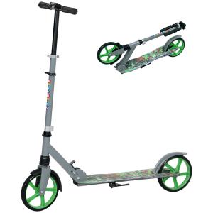Sparkcykel Barnsparkcykel Hopfällbar Grön av Metall och Plast för Barn 6-12 År Skoter med Stora Hjul och Broms