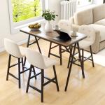 5-delat Barset med 4 Stolar, Knappsydd, Tjock Klädsel, Linnelook, Beige