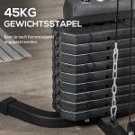 Hemgym med 45 kg Viktmagasin, Multifunktionell Träningsstation, Latdrag och Bröstpress för Helkroppsträning, Svart/Röd