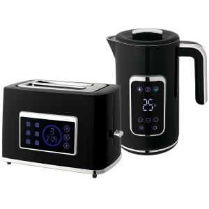 Frukostset Digital Svart Rostfritt Stål för Kök Vattenkokare och Brödrost med LED-touchskärm och Smarta Funktioner 1,7 Liter