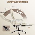 Kontorsstol med Fotstöd Beige Tyg för Hemmakontor Skrivbordsstol med Liggläge och Hög Rygg Bekväm och Ergonomisk 64x73x120 cm
