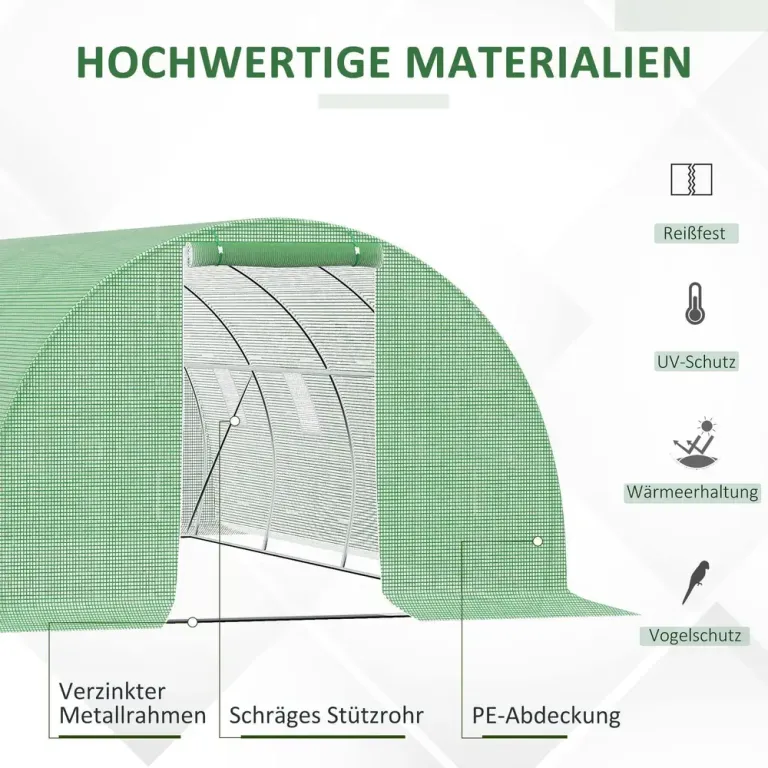 Tunnelväxthus 6x3x2 m med 8 Fönster Grön