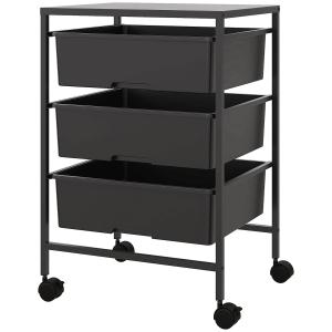 Rullvagn med 3 Korgar för Förvaring och Transport i Kök och Badrum Ergonomisk och Stabil Svart Stål 40,8 x 33,5 x 60,5 cm