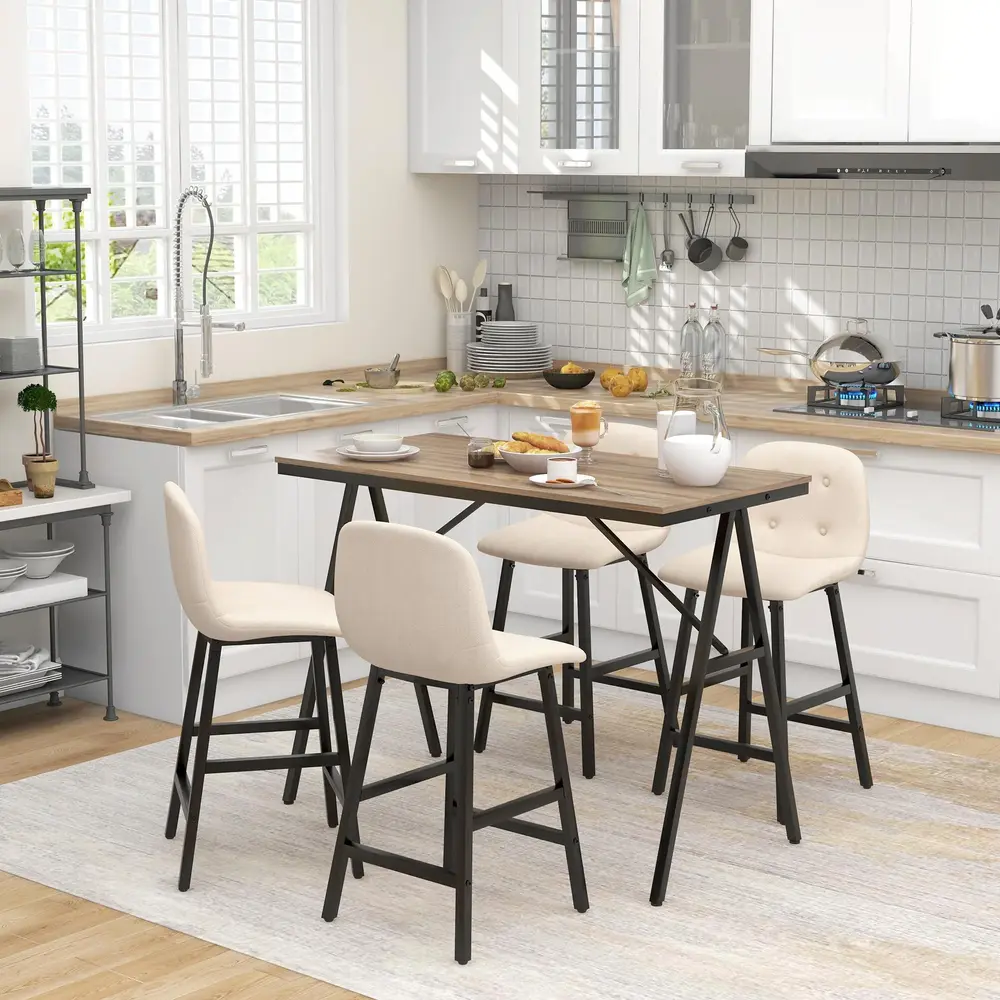 5-Delat Barset 4 Stolar Knappsydd Tjock Klädsel, Beige