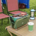 Bordsgrill Kolgrill Grön av Rostfritt Stål för Picknick och Trädgård Kompakt Grill med Kolbricka och Handtag