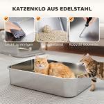 XXL Kattsandlåda i Rostfritt Stål med Gångjärnslock och Skopa för Katter upp till 12 kg
