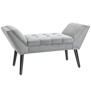 Klädd Sängbänk i Sammet, Elegant Sittbänk med Knappstoppning, Lyxig Inredningsdetalj för Sovrum och Hall, Ljusgrå, 114 x 46 x 56 cm