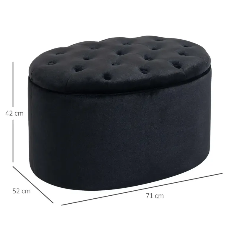 Oval Sittbänk med Förvaring i Sammet Svart
