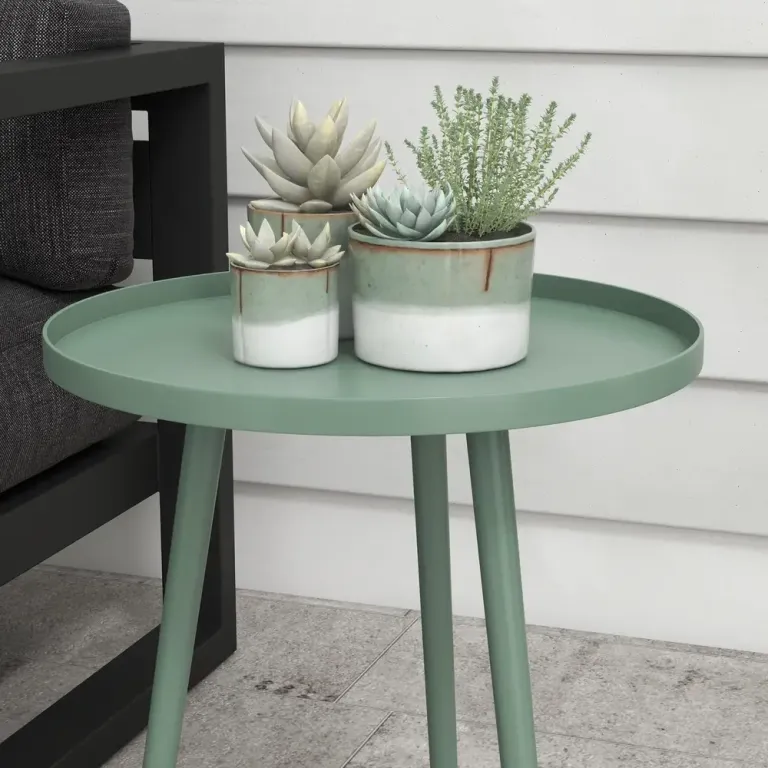 Trädgårdsbord Sidobord med Upphöjd Kant Grön av Stål 50 cm