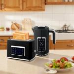 Frukostset Digital Svart Rostfritt Stål för Kök Vattenkokare och Brödrost med LED-touchskärm och Smarta Funktioner 1,7 Liter