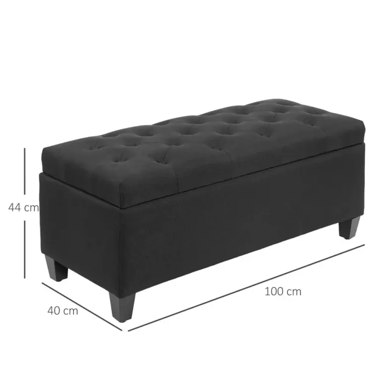 Sittbänk med Förvaring & Knapphäftning Svart