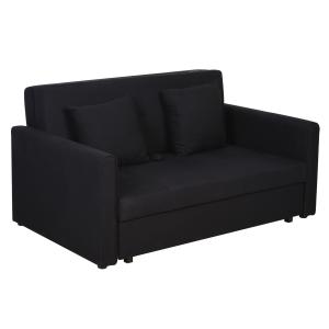 Bäddsoffa 2-Sits Soffa Kolgrå av Polycotton och Trä för Vardagsrum med Sängfunktion och Förvaringsutrymme Bekväm 152 x 101 x 81 cm