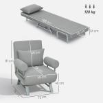 Bäddfåtölj och Vadderad Fåtölj som kan Omvandlas till Gästsäng för Vardagsrum Ergonomisk och Bekväm Ljusgrå Tyg och Metall för Hemmet