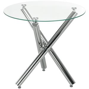 Matbord med Rund Härdad Glasskiva, Kantlös Design, för 2–4 Personer, Stålben, 80 x 80 x 74 cm