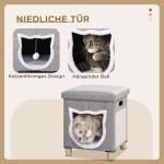 Kattgrotta och Pall 2-i-1, Mysig Sovplats med Klösbräda, Multifunktionell Kattmöbel med Dyna, Grå