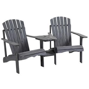 Adirondackstolar med Bord 3 Delar, Klassisk Trädgårdsgrupp i Granträ, Bekväm Sittplats med Parasollhål, Mörkgrå, 170 x 87 x 92 cm