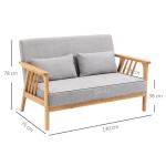 Soffa Loveseat 2-Sits Grå av Tyg med Sammetslook och Trä för Vardagsrum Klädd Soffa med Armstöd och Kuddar upp till 200 kg 130 x 75 x 78 cm