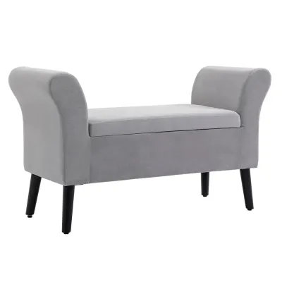 Sittbänk i Sammet med Armstöd Ljusgrå 111,5 x 41 x 65 cm