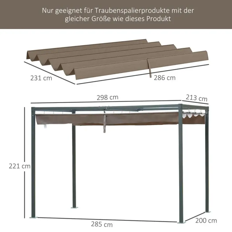 Ersättningstak Pergola Tak Infällbart Vågtak 2,85 x 2 m